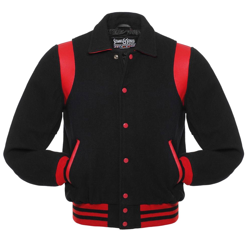 Jacketshop Jacket Retro Black Wool Red Leather College Jackets
