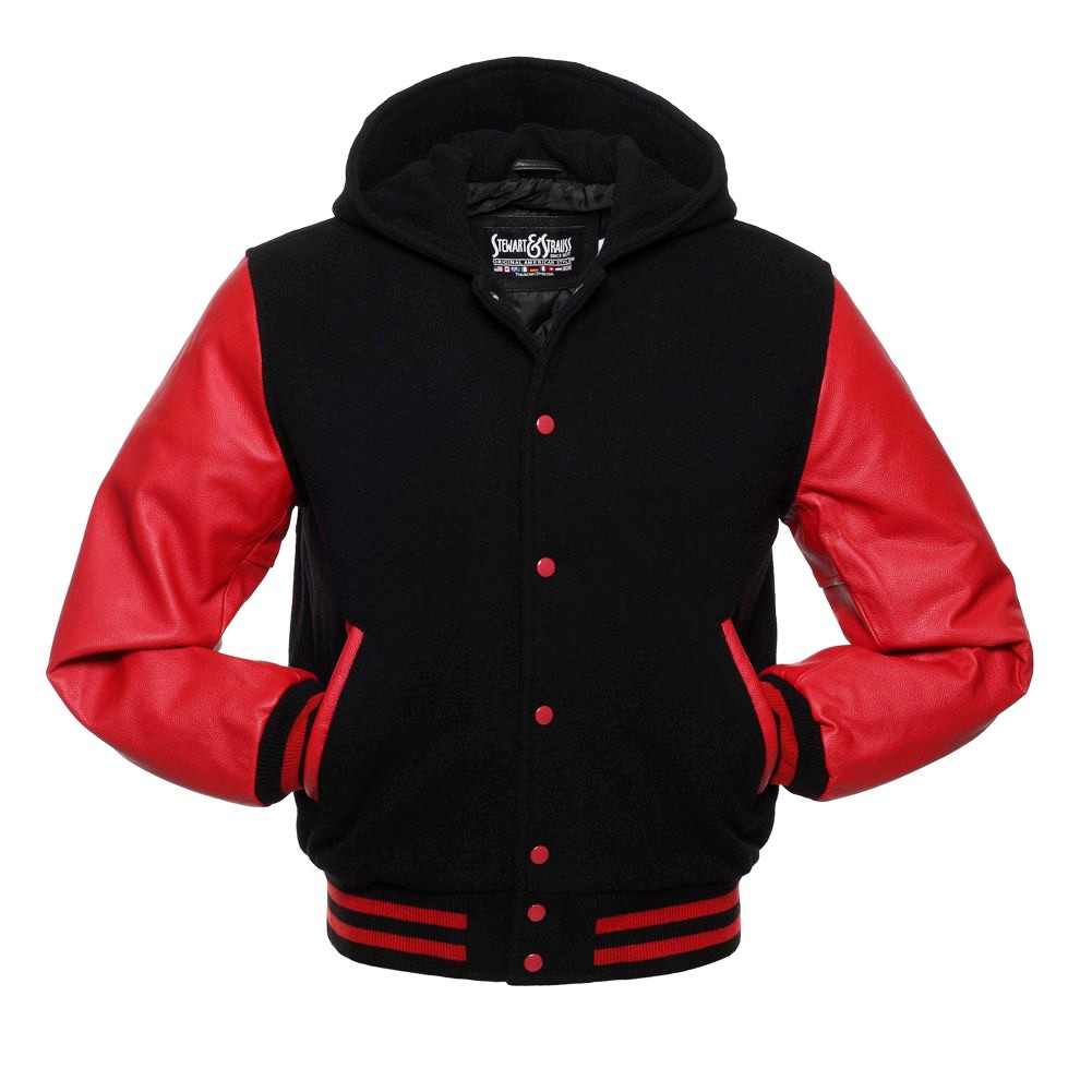 Jacketshop Jacket Hoodie Black Wool Red Leather Letterman Jacket
